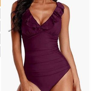 Women One Piece Swimsuits Tummy Control color burgundy NEW